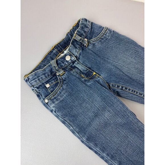 Hanna Andersson toddler girls 90cm 3T medium wash blue jeans adjustable waist - Picture 3 of 6